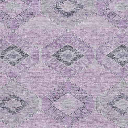 5' X 8' Lavender And Gray Geometric Washable Area Rug With UV Protection