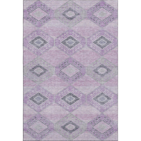 9' X 12' Lavender And Gray Geometric Washable Area Rug With UV Protection