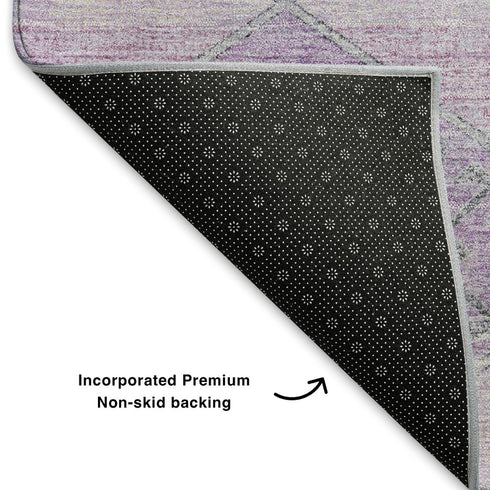 9' X 12' Lavender And Gray Geometric Washable Area Rug With UV Protection