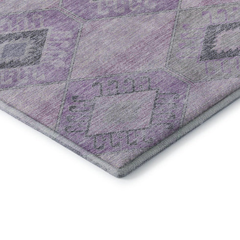 9' X 12' Lavender And Gray Geometric Washable Area Rug With UV Protection