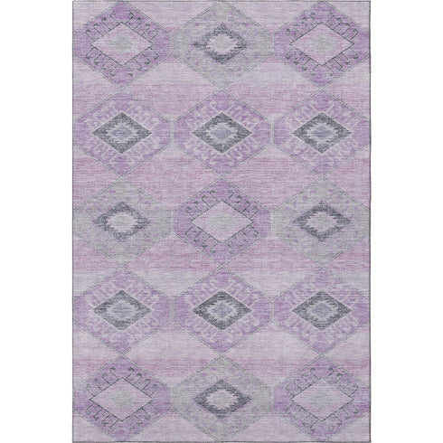 9' X 12' Lavender And Gray Geometric Washable Area Rug With UV Protection