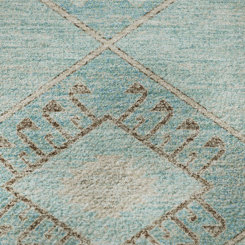 8' X 10' Teal And Beige Geometric Washable Area Rug With UV Protection