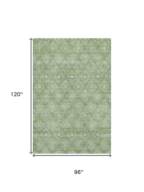 8' X 10' Green And Gray Geometric Washable Area Rug With UV Protection