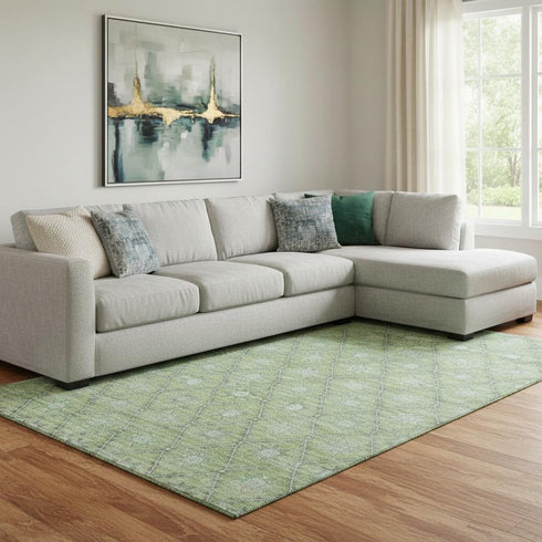 8' X 10' Green And Gray Geometric Washable Area Rug With UV Protection