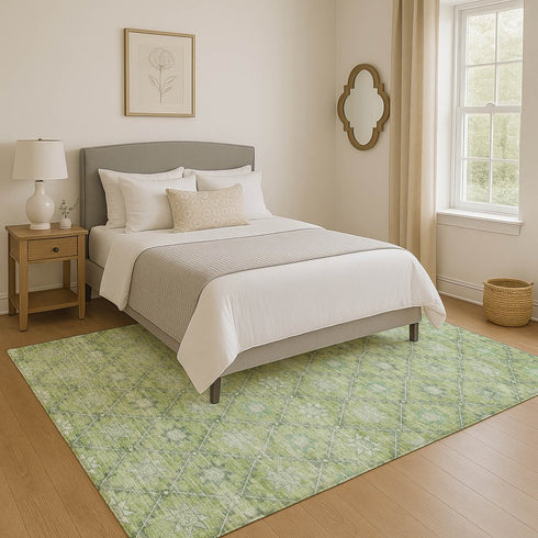 8' X 10' Green And Gray Geometric Washable Area Rug With UV Protection