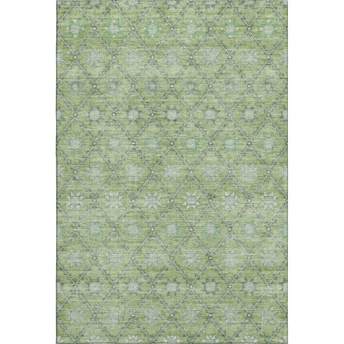 8' X 10' Green And Gray Geometric Washable Area Rug With UV Protection