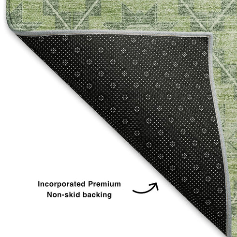8' X 10' Green And Gray Geometric Washable Area Rug With UV Protection