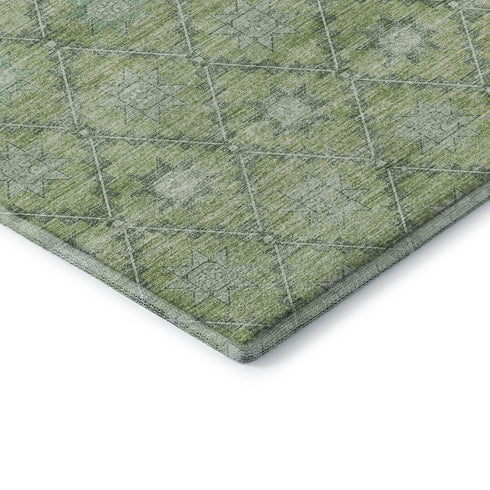 8' X 10' Green And Gray Geometric Washable Area Rug With UV Protection