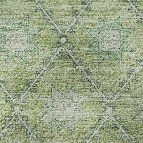 8' X 10' Green And Gray Geometric Washable Area Rug With UV Protection