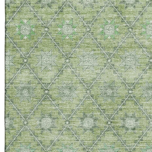 8' X 10' Green And Gray Geometric Washable Area Rug With UV Protection