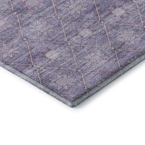 8' Purple And Ivory Geometric Washable Round Rug With UV Protection