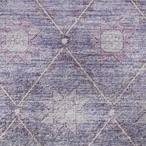 8' Purple And Ivory Geometric Washable Round Rug With UV Protection