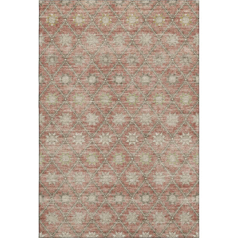 5' X 8' Terra Cotta And Beige Geometric Washable Area Rug With UV Protection