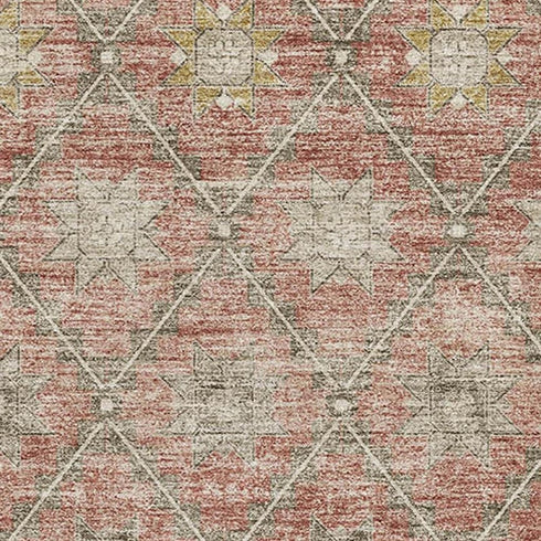 5' X 8' Terra Cotta And Beige Geometric Washable Area Rug With UV Protection