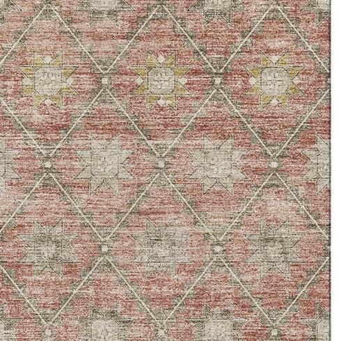 5' X 8' Terra Cotta And Beige Geometric Washable Area Rug With UV Protection