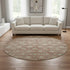8' Terra Cotta And Beige Geometric Washable Round Rug With UV Protection