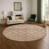 8' Terra Cotta And Beige Geometric Washable Round Rug With UV Protection