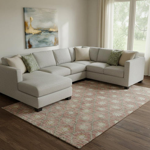 8' X 10' Terra Cotta And Beige Geometric Washable Area Rug With UV Protection