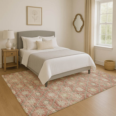 8' X 10' Terra Cotta And Beige Geometric Washable Area Rug With UV Protection