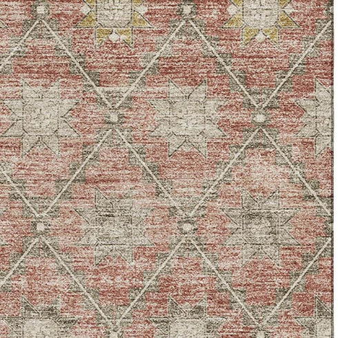 8' X 10' Terra Cotta And Beige Geometric Washable Area Rug With UV Protection