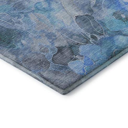 5' X 8' Blue Gray And Ivory Floral Washable Area Rug With UV Protection