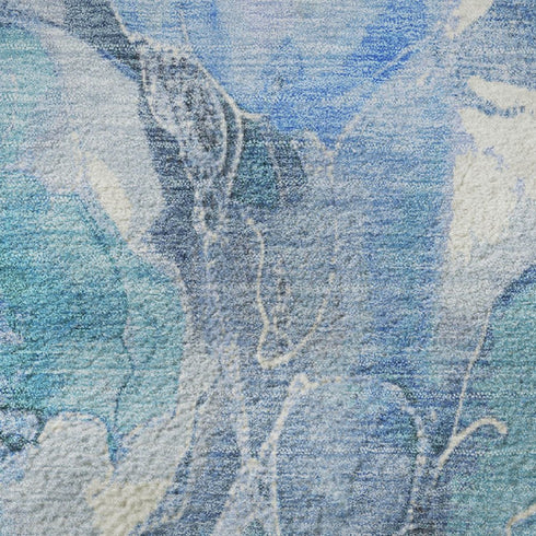 5' X 8' Blue Gray And Ivory Floral Washable Area Rug With UV Protection