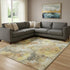 8' X 10' Gold Gray And Beige Floral Washable Area Rug With UV Protection