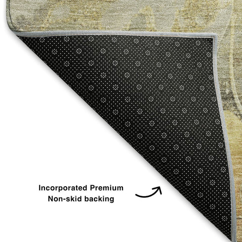 8' X 10' Gold Gray And Beige Floral Washable Area Rug With UV Protection