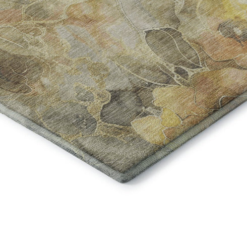 8' X 10' Gold Gray And Beige Floral Washable Area Rug With UV Protection