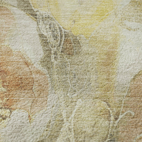 8' X 10' Gold Gray And Beige Floral Washable Area Rug With UV Protection