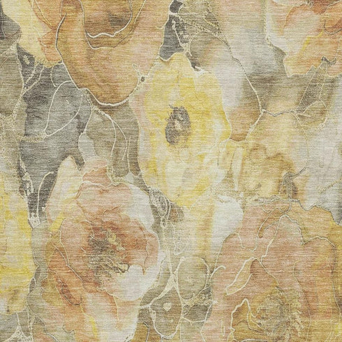 8' X 10' Gold Gray And Beige Floral Washable Area Rug With UV Protection