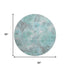 8' Teal Gray And Ivory Floral Washable Round Rug With UV Protection