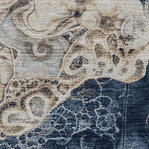 5' X 8' Denim Blue And Beige Abstract Washable Area Rug With UV Protection