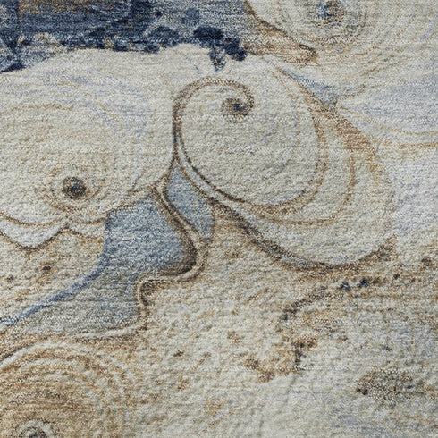 8' X 10' Denim Blue And Beige Abstract Washable Area Rug With UV Protection