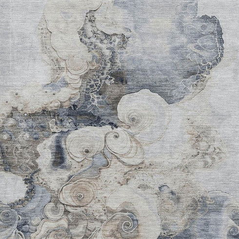 8' X 10' Gray And Blue Abstract Washable Area Rug With UV Protection