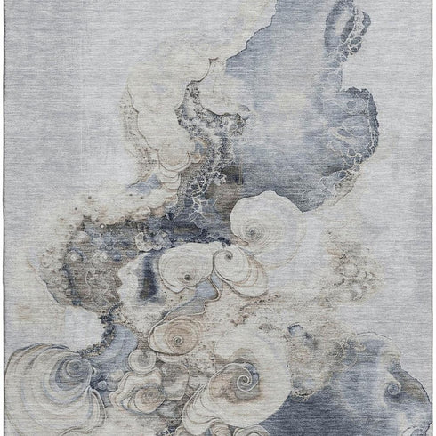 8' X 10' Gray And Blue Abstract Washable Area Rug With UV Protection