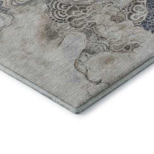 9' X 12' Gray And Blue Abstract Washable Area Rug With UV Protection