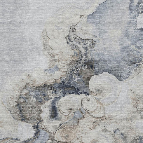 9' X 12' Gray And Blue Abstract Washable Area Rug With UV Protection
