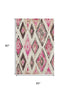 5' X 8' Linen Pink And Ivory Geometric Washable Area Rug With UV Protection