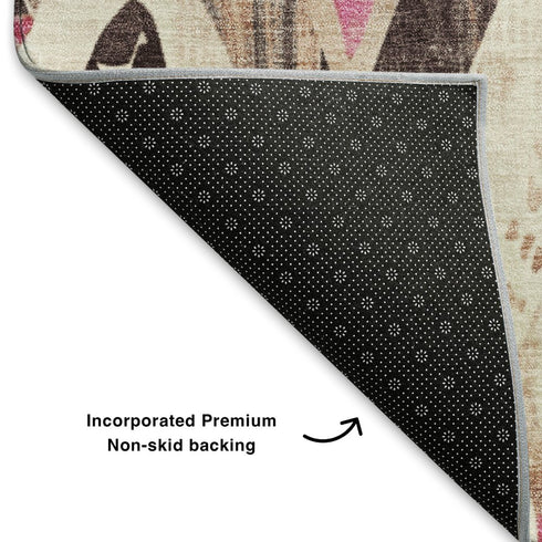 5' X 8' Linen Pink And Ivory Geometric Washable Area Rug With UV Protection