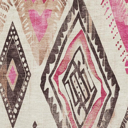 5' X 8' Linen Pink And Ivory Geometric Washable Area Rug With UV Protection