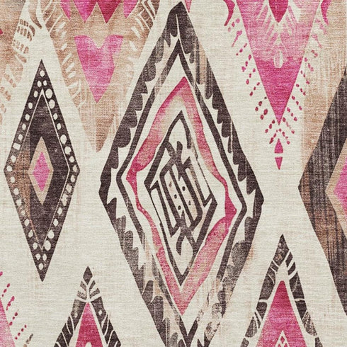 5' X 8' Linen Pink And Ivory Geometric Washable Area Rug With UV Protection