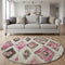 8' Linen Pink And Ivory Geometric Washable Round Rug With UV Protection