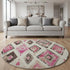 8' Linen Pink And Ivory Geometric Washable Round Rug With UV Protection
