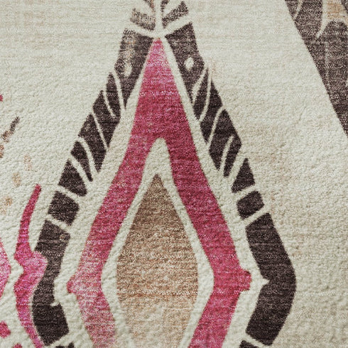 8' Linen Pink And Ivory Geometric Washable Round Rug With UV Protection
