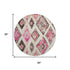 8' Linen Pink And Ivory Geometric Washable Round Rug With UV Protection