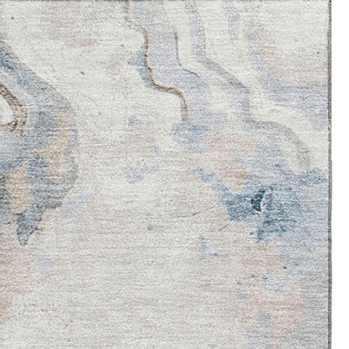 5' X 8' Beige Blue And Ivory Abstract Washable Area Rug With UV Protection
