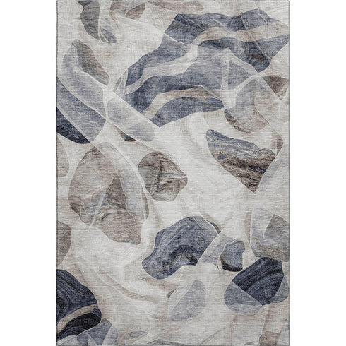 5' X 8' Beige Blue And Ivory Abstract Washable Area Rug With UV Protection
