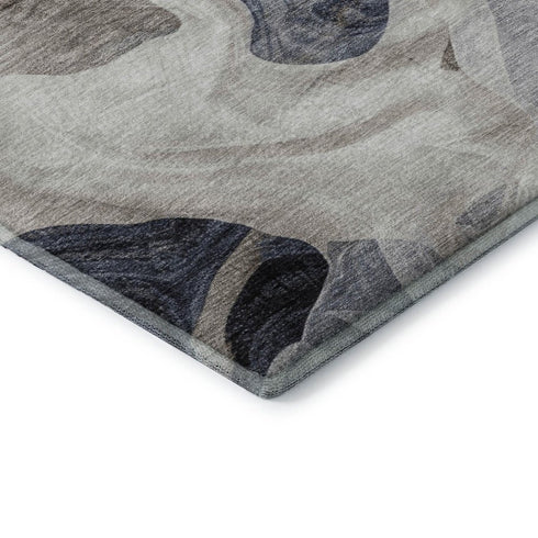 5' X 8' Beige Blue And Ivory Abstract Washable Area Rug With UV Protection