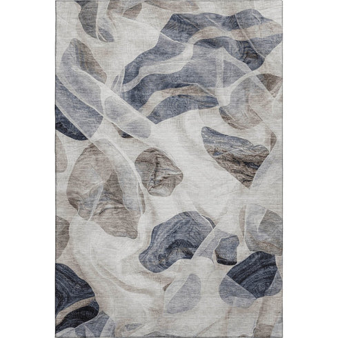 8' X 10' Beige Blue And Ivory Abstract Washable Area Rug With UV Protection